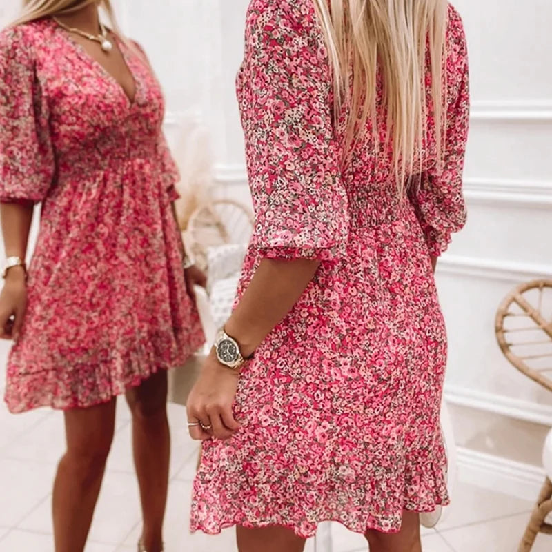 Laureen Mode™ | Ibiza-mode comfortabele damesjurk met bloemenprint